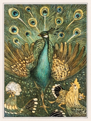 peacock and chickens