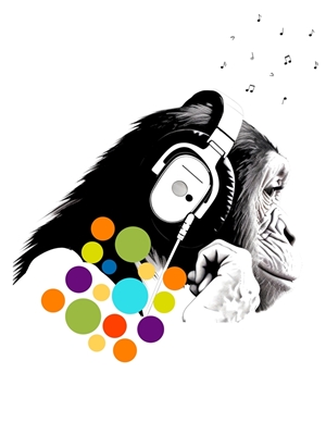 Chimpansee luistert naar muziek