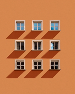 9 Windows with Orange Shadows