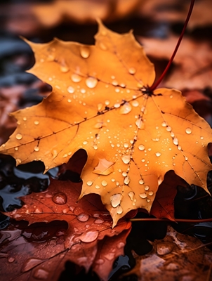 Hojas de otoño bajo la lluvia V2