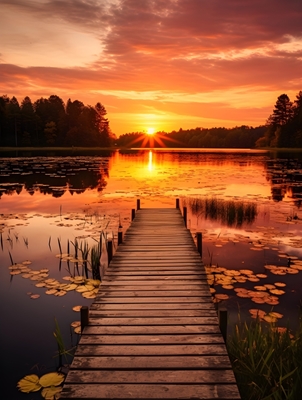 Naturalne jezioro o zachodzie słońca