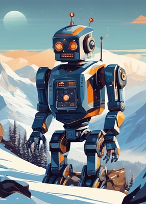 AI robot in winter landscape