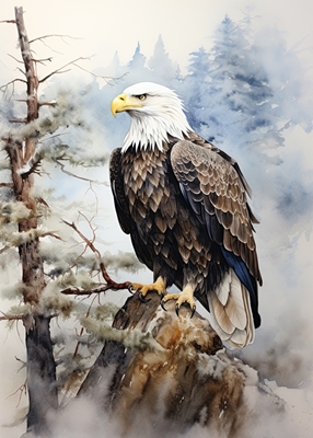 Aquila calva bianca in acquerello di legno