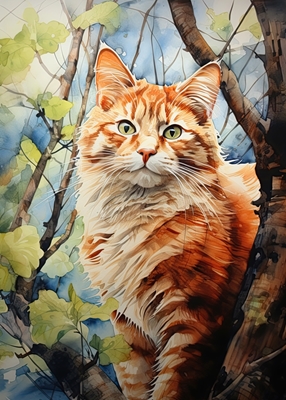 Oranssi kissa akvarelli