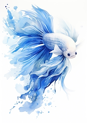Blå Betta fisk akvarel