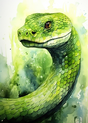 Acuarela Serpiente Verde