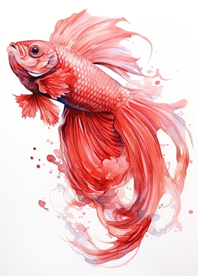 Röd Betta fisk akvarell