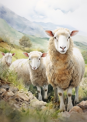 Acquerello di pecore