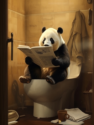 Pandakarhu lukemassa sanomalehteä