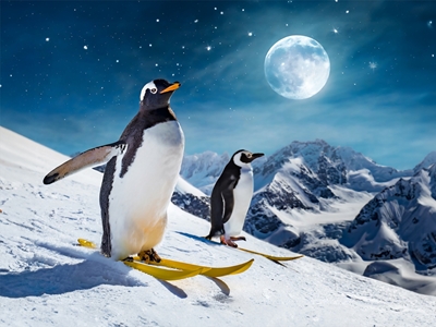 Pingviner som åker skidor