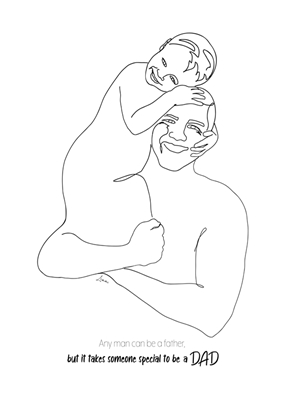 Father holding son, eng. text