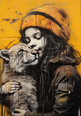 Mädchen und der Löwe Grafitti