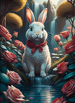 Kanin i rosenträdgård 
