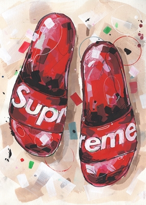 Supreme Flip Flops painting.