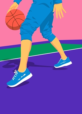 Einer spielt Basketball