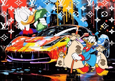 Popkonst Scrooge Duck Ferrari