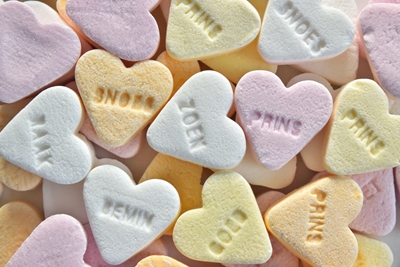 Sugar candy hearts in pastel