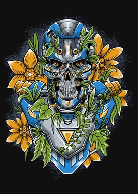 Scary Robot Skull with Flowers