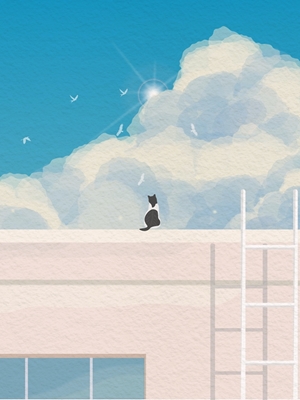 Ilustração do gato em um telhado