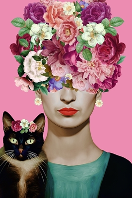 Retrato Frida ama a los gatos 