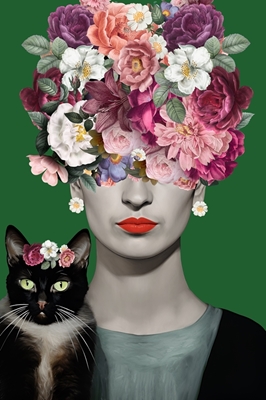 Portrait Frida with cat 