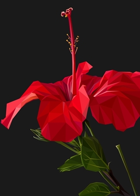 Low Poly Abstract Red Hibiscus