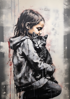 Dziewczyna i kot Grafitti
