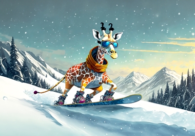 Giraffe snowboarding