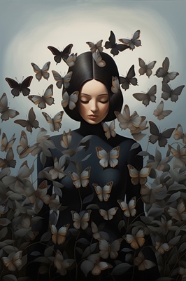 Kvinneportrett med sommerfugl