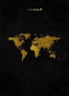 scribble gold line world map