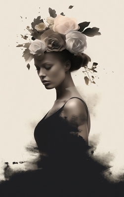 Kvinnahuvud med blommigt collage