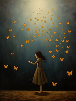 Girl with yellow butterflies