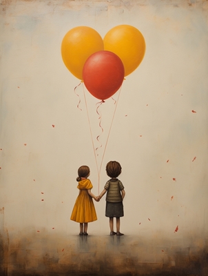 Mädchen und Junge mit Luftballons