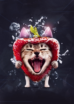 Divertido gato meme con fresa