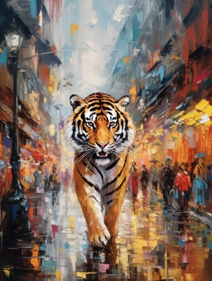 Tiger i stan oljemålning