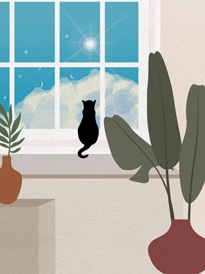 Kočka s rostlinou na okně