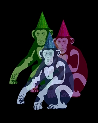 Three monkeys at a party