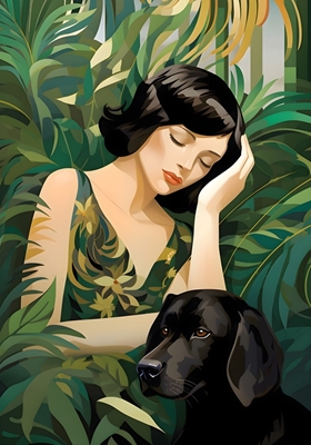 Girl with black dog