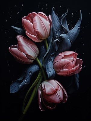 Różowe tulipany na czarnym tle 