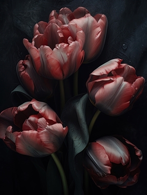 Tulipes vertes roses sur fond noir