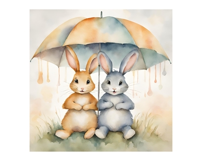 Conejos: Amigos bajo paraguas