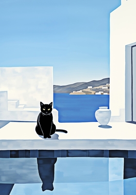  Zwarte kat in Santorini