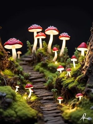 Floresta de conto de fadas de cogumelos brilhantes