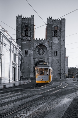 Lisbon tram and cathedral