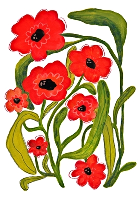 Whimsical Summer Red Poppies