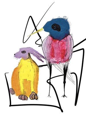 Hase und Vogel - Malerei