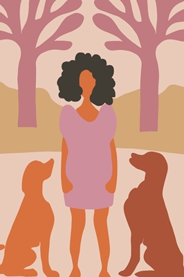 Woman with dogs in the park