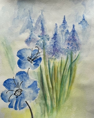 Blue flowers - watercolour