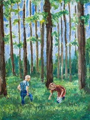 Grand-mère, grand-père et la forêt de bleuets