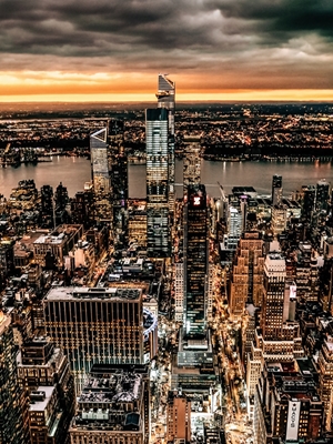 Skyline do pôr do sol NYC